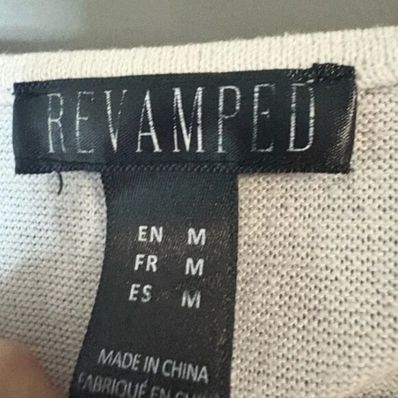 Revamped size M Women's White Smocked Top, long sleeve, ruched waist - Picture 3 of 7